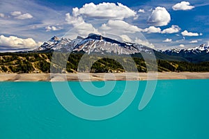 Sulpher blue waters at rest. Abraham Lake Banff National Park Alberta Canada photo
