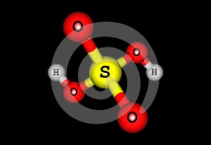 Sulphur acid molecular structure on black background