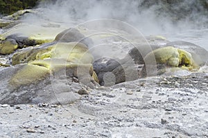 Sulphur deposits around volcanic steam vents