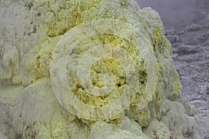 Sulphur pieces on Iozan (sulfur mountain) active volcano area, Akan National Park, Hokkaido, Japan