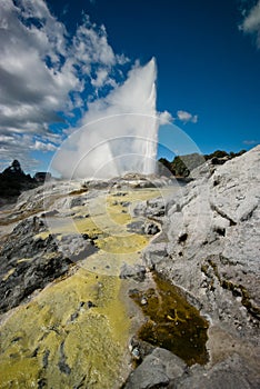 Sulphur and silica geothermal deposits and Pohutu geyser photo