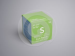 Sulphur. Sulfur. Other Nonmetals. Chemical Element of Mendeleev\'s Periodic Table 3D illustration photo