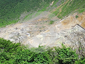 Sulphuric mines in the valley in Fuji-Hakone park