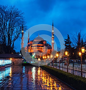 Sultan Ahmed Blue Mosque at night. Istanbul, Turkey