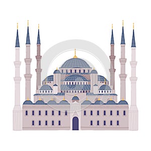 Sultan Ahmed Mosque or Blue Mosque as Traditional Istanbul Symbol Vector Illustration