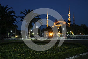 Sultan Ahmed Mosque or Blue mosque, landmark of istanbul city at night, Turkey