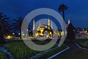 Sultan Ahmed Mosque in Istanbul against the blue sky