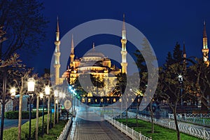 Sultan Ahmed Mosque in Istanbul against the blue sky