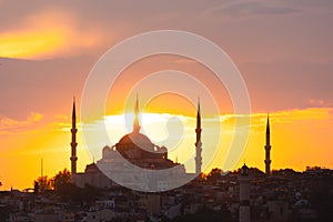 Sultan ahmed or sultanahmet or Blue Mosque view at sunset.