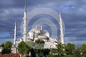 Sultan Ahmet Camii ( Blue Mosque ) glows in early evening light