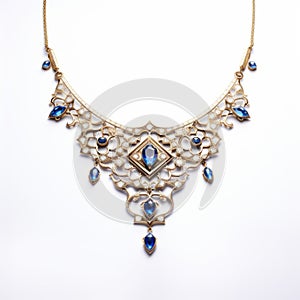 Sultan-inspired Gold And Blue Necklace With Fine Art Nouveau Design
