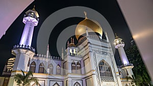 Sultan Masjid church light up at night in Haji Lane, Bugis, Singapore