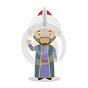 Sultan Mehmed II The Conqueror cartoon character. Vector Illustration