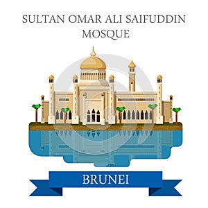 Sultan Omar Ali Saifuddin Mosque Brunei vector flat attraction