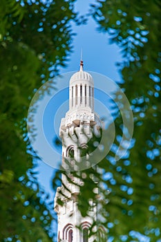 The Sultan Qaboos Grand Mosque minaret in Muscat Oman