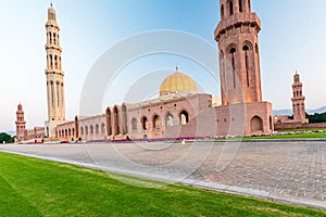 The Sultan Qaboos Grand Mosque view in golden hour