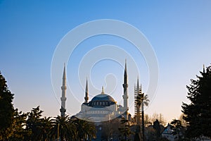 Sultanahmet or Blue Mosque at sunset. Travel to Istanbul background photo