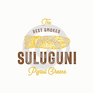 Suluguni Pigtail Abstract Vector Sign, Symbol or Logo Template. Hand Drawn Sketch Traditional Georgian Smoked Cheese