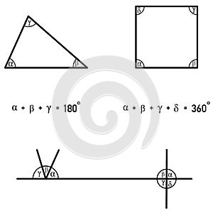 Sum of internal angles in a triangle and a quadrilateral photo
