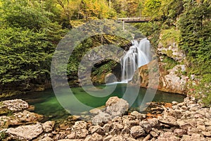 Sum waterfall in the Vintgar Canyon in Slovenia,Europe