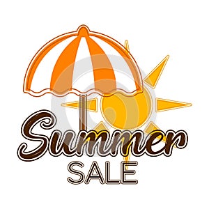 Sumaer sale label with a sun and umbrela