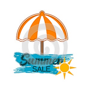 Sumaer sale label with a sun and umbrela