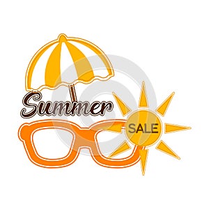 Sumaer sale label with a sun and umbrela