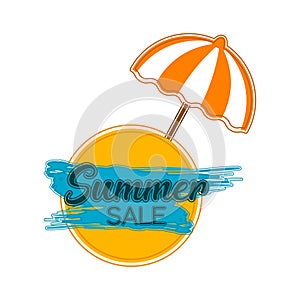 Sumaer sale label with a sun and umbrela