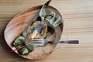 Suman with leche flan and ube