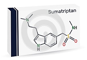 Sumatriptan molecule. It is serotonin receptor agonist used to treat migraines, headache. Skeletal chemical formula. Paper photo