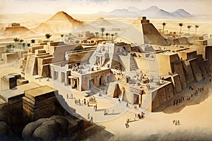 Sumerian Civilization drawing with bit of watercolour