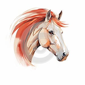 Sumi-e Style Horse Head With Red Hair On White Background
