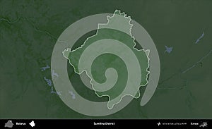 Sumilina District highlighted, Belarus. Physical