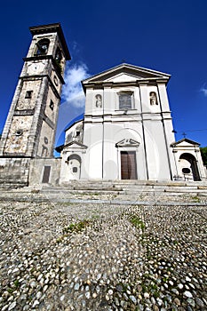 In sumirago old church closed brick tower sidewalk italy