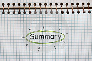 SUMMARY word written on wood block