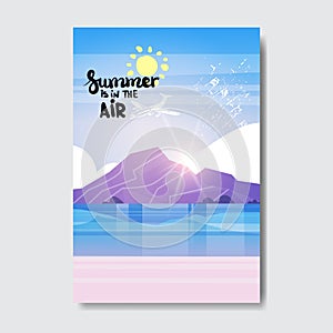 Summe beach mountain sunrise badge Design Label. Season Holidays lettering for logo,Templates, invitation, greeting card