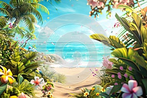 summer 3d background Travel and Vacation Poster Design with Beach Elements