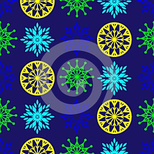 Summer abstract colourful pattern in retro style, blue background.