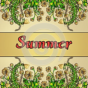 Summer abstract landscape in the style of boho chic, hippie, hand-drawing, card, cover.