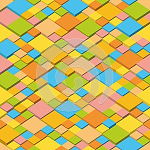 Summer. Abstract vector background of isometric cubes. Geometric squares in summer colors