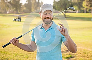 summer activity. professional sport outdoor. showing golf ball. male golf player