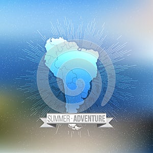 Summer adventure poster. South america map with