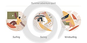 Summer adventure sport abstract concept vector illustrations.