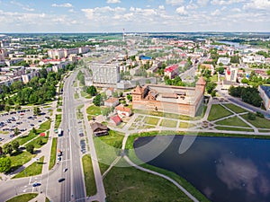 Summer aerial panorama of the city of Lida. Belarus.