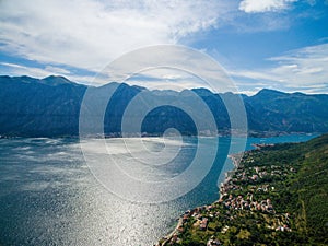 Summer aerial Panorama in Kotor bay, Montenegro