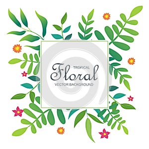 Summer Aloha Tropical Leaves Frame vector background