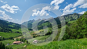Summer alpine panorama, Jaun Pass Switzerland photo