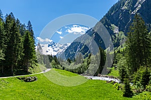 Summer Alps mountain scenery on way to Stillup Valley, Austria, Tirol