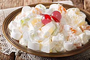 Summer Ambrosia delicious salad of fruits and marshmelow with va