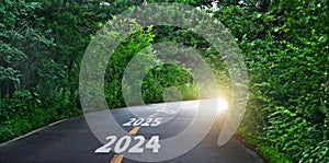 Summer asphalt curvy road with numbers 2024,2025 and 2026